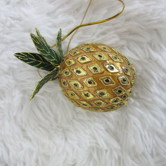 Ornament Pineapple Cloisonne Metal Christmas Tree Food Fruit Decoration - Picture 2 of 8